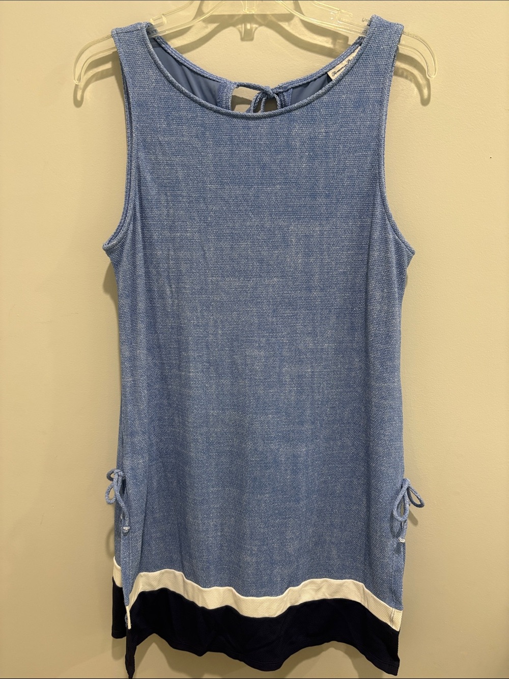 Womens Blue Knit Tank Dress with Navy Trim with shorts underneath Tommy Bahama